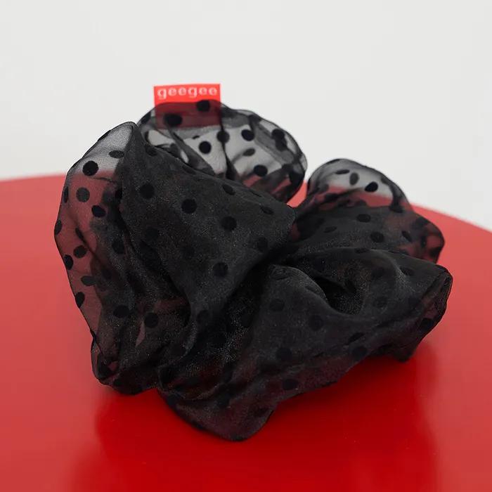 Dot Organdy Hair Scrunchie - Black