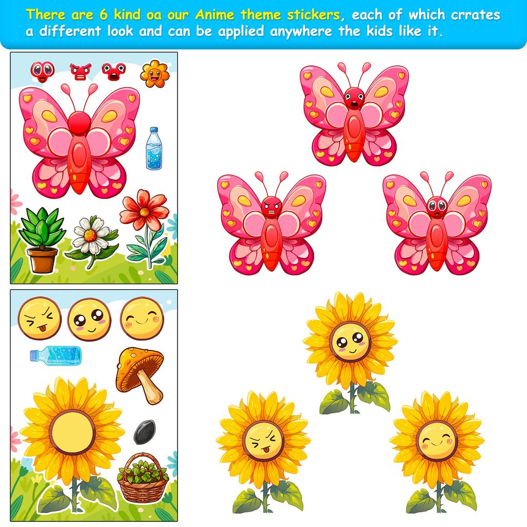 12 Photos/package Children's Cartoon Spring Garden Bee Toy Handmade Puzzle Sticker Emoji Replaceable