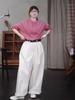 New Folk Craft Jade White Retro Wide-Leg High-Density Elastic Waist Long Pants for Autumn/Winter