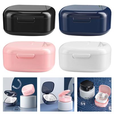 Denture Storage Case With Adjustable Soak Tray And Drain Holes For Dentures Retainers Aligners Hygienic Cleaning Box Food Grade Plastic