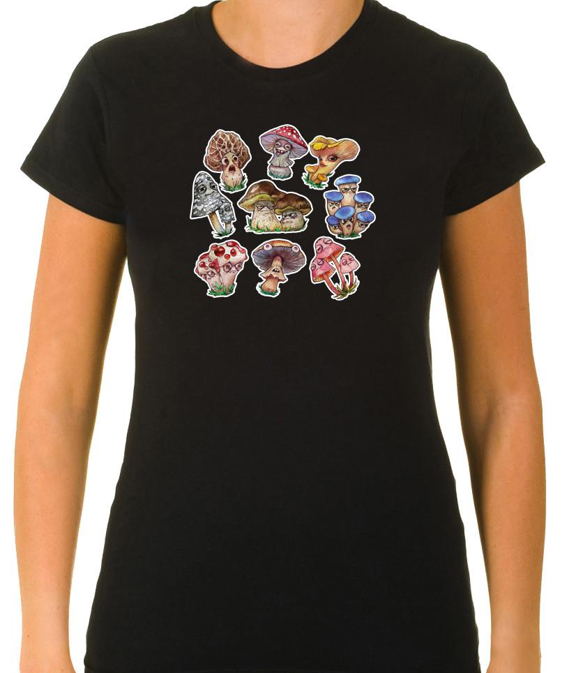 

Fun Cartoon Mushroom Figures, Short Sleeve T Shirt Women G559 L