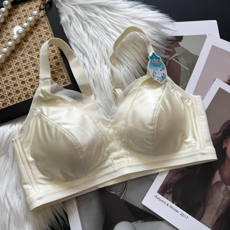 New Silk Mesh Satin Light-sensitive Steel-free Comfortable Underwear Women's Upper Support Pull Gather Natal Year Red Bra