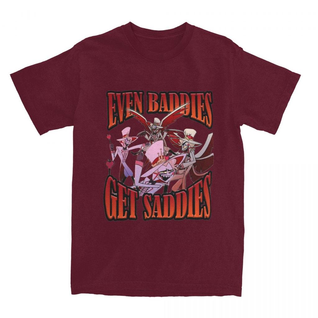 Lucifer Even Baddies Get Saddies T Shirt Men Hazbins Hotels Retro Cotton T-Shirts Summer O-Neck Tees Casual Oversize Clothing