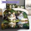 Maine Coon and Flowers Pattern Bedding Home Decoration Birthday Gift (1 * Duvet Cover + 2 * Pillowcase, Without Core)
