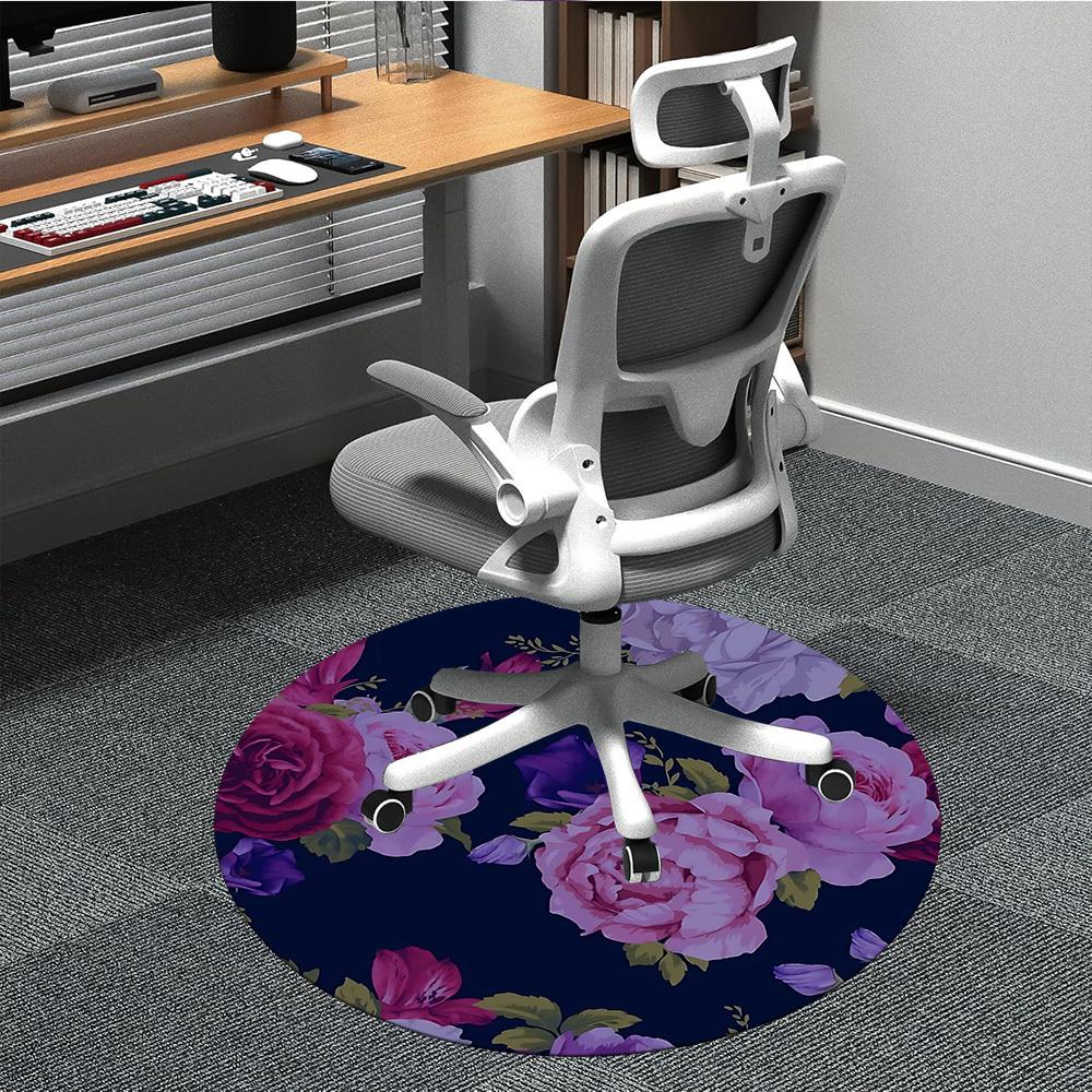 1pc Floral Pattern Carpet, Round Non Slip Durable Large Size Office Carpet, Suitable for Office