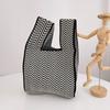 Plaid Mini Women Girls Casual Shopping Bags Knit Tote Bag Handmade Knot Wrist Bag