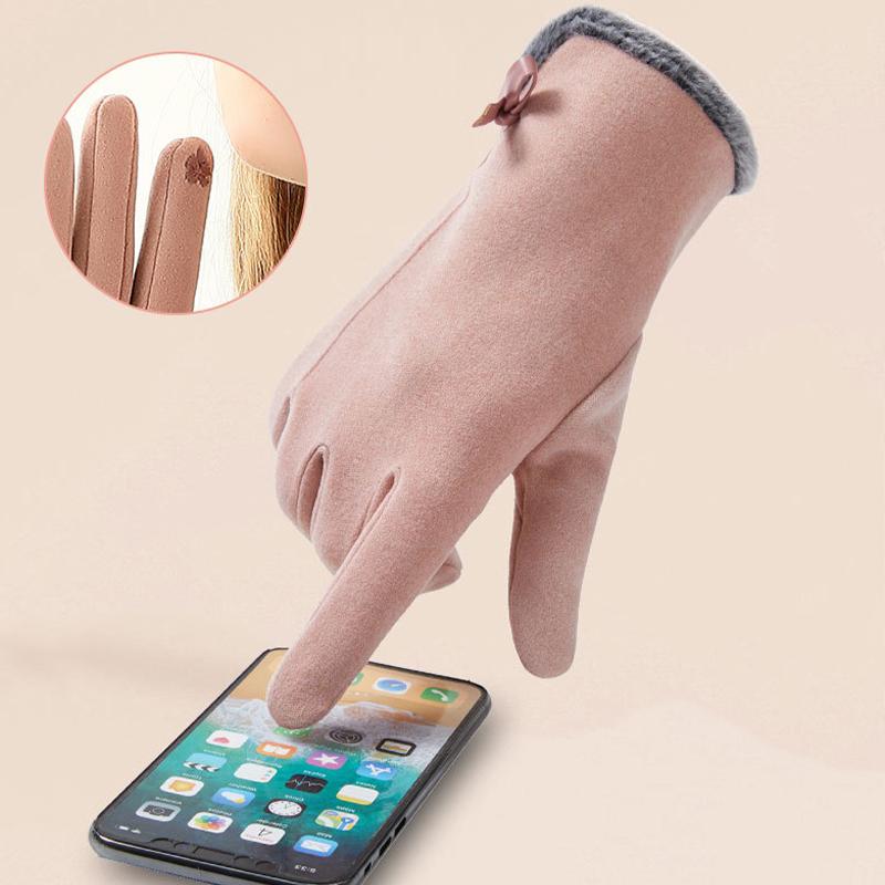 Bow Decor Fuzzy-Handschuhe, elastischer Plüsch, kältebeständig, Vollfinger-Handschuhe für Outdoor-Fahren, Radfahren, Angeln