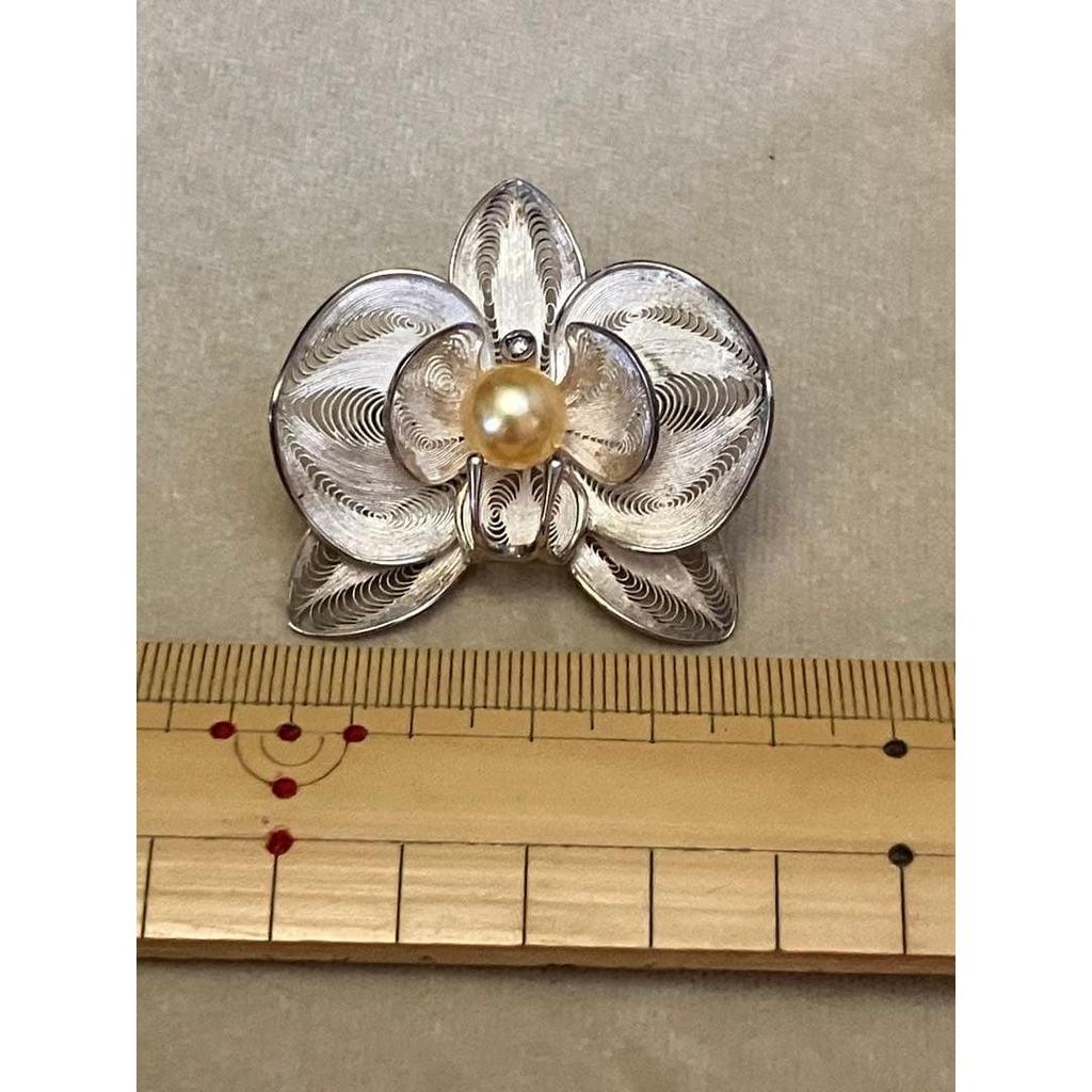 Used Filigree Silver Filigree Pearl Brooch