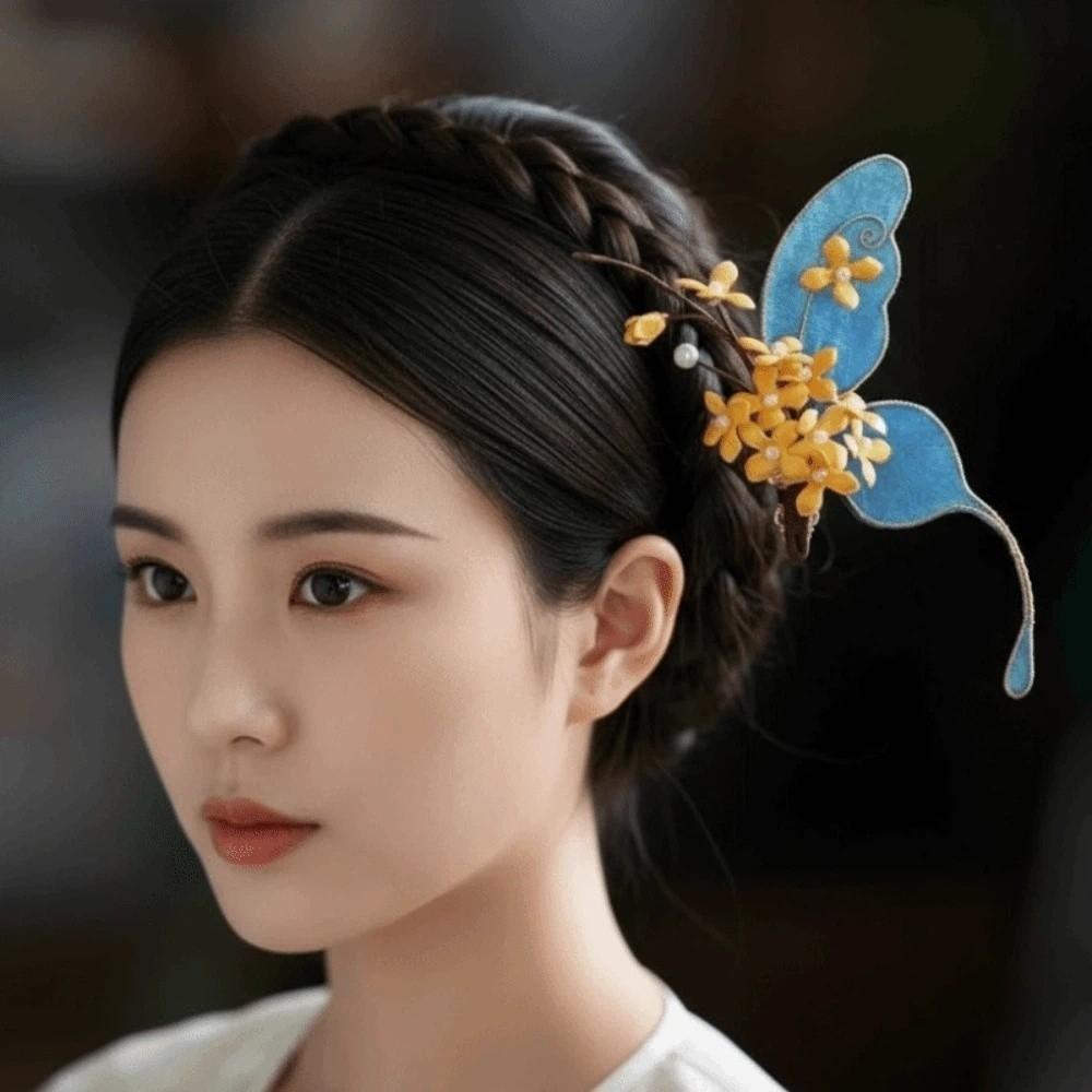 Beautiful Hanfu Butterfly Hair Fork Beads Exquisite Fairy Side Clips  Women