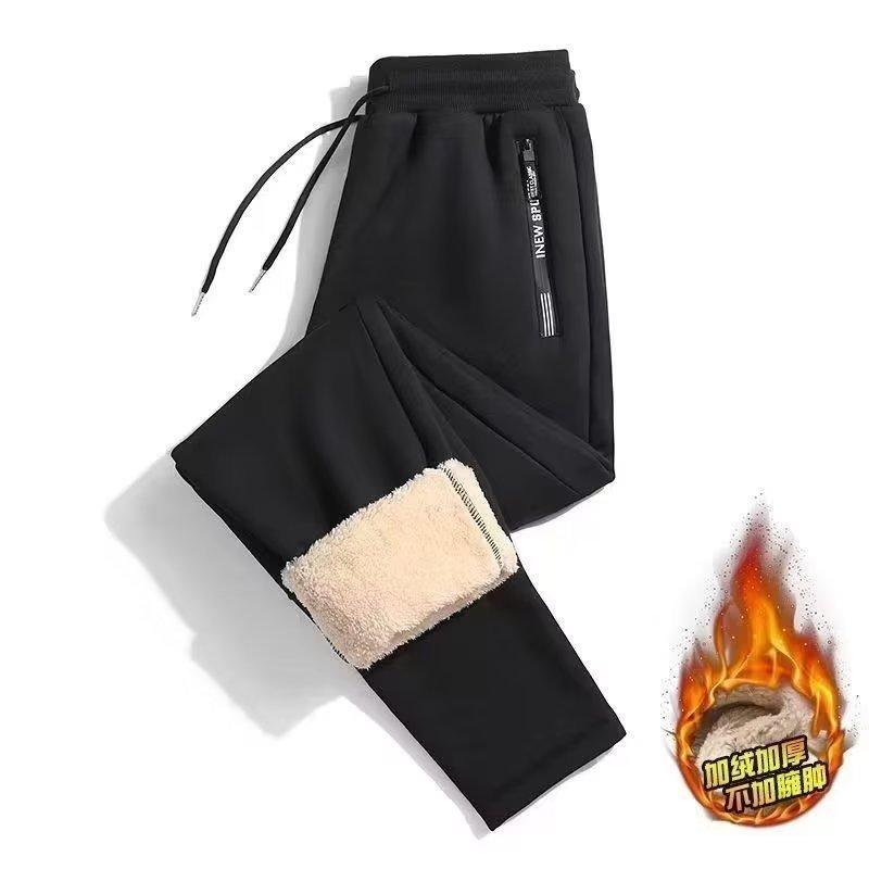 Winter Lamb Wool Pants Men's Fleece Thickened Winter Casual Pants Men's Sports Leggings Black Trousers Men's