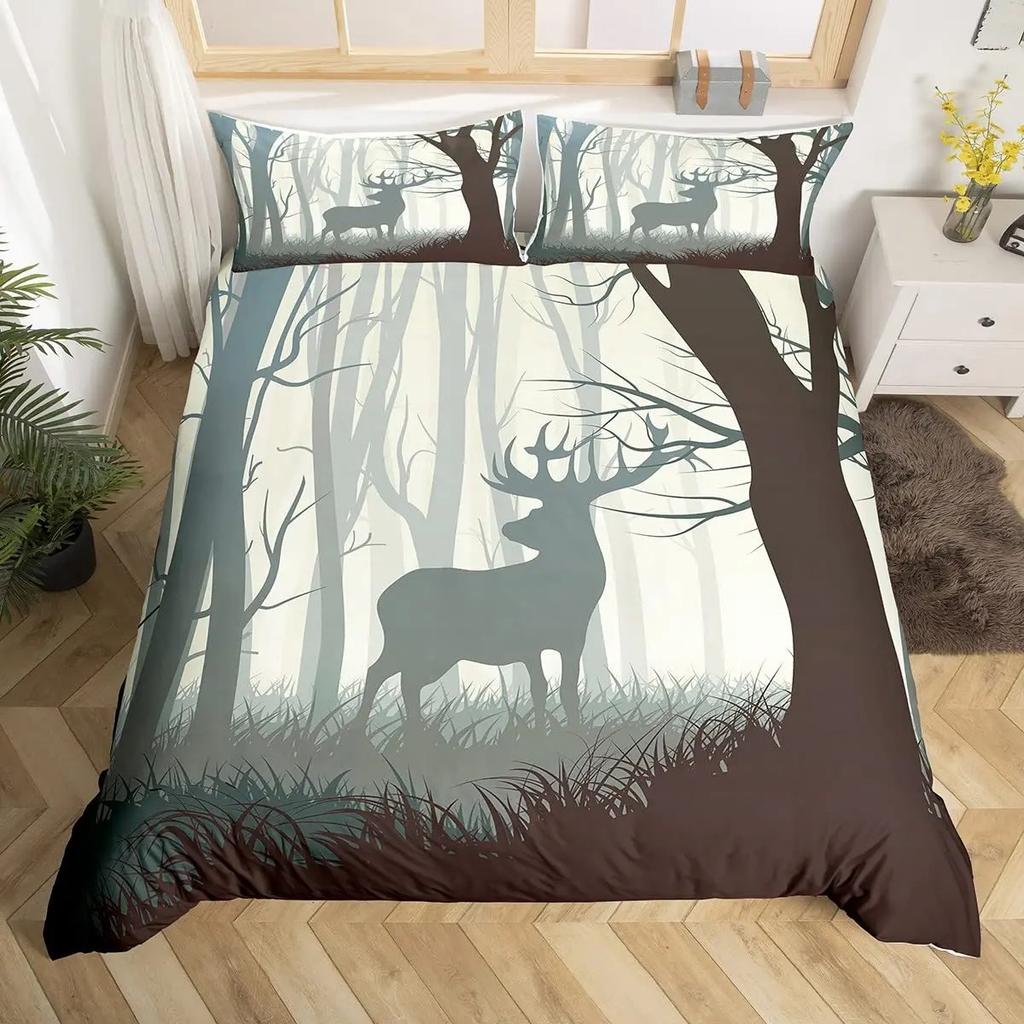 Deer Elk Duvet Cover King Queen Farm Deer Forest Comforter Cover Moose Wildlife Animal Bedding Set Camping Hunting Quilt Cover