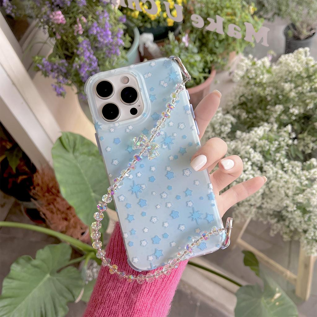 For iPhone 16 Pro Case IMD Star Design TPU Phone Cover with Beaded Strap