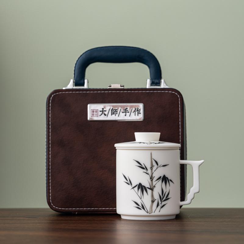 White hand-painted plain-fired suet jade porcelain office cup ceramic cup tea set business company creative gifts