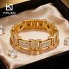 17mm Hip Rock Zircon Biker Bracelet Men‘s Gold Color Stainless Steel Cool Party Jewelry Status Symbol Accessories Gifts