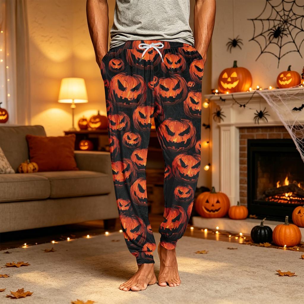 Men's Halloween Pants with Pockets Casual Sleep Pants Drawstring Relaxed Fit