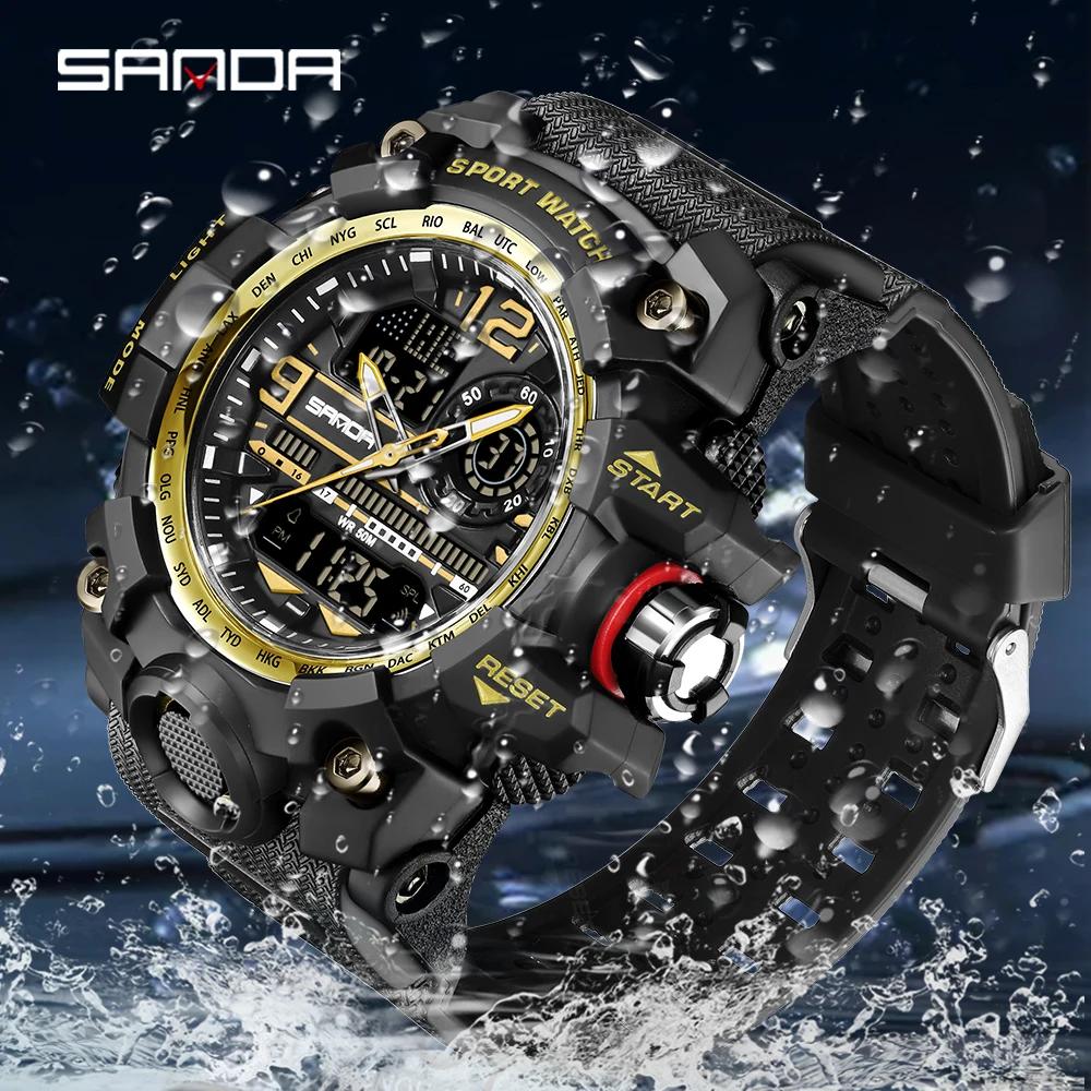 SANDA 3133 Student Electronic Wrist Clock Trendy Fashion Waterproof Week Day Display Digital Analog Watch Alarm Mode Teenager