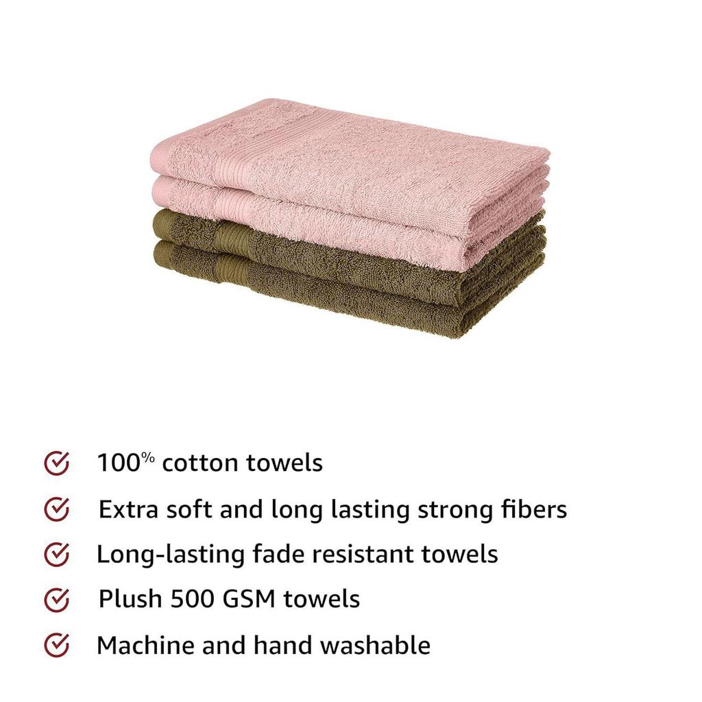 100% Baumwolle 4-teiliges Handtuchset, 500 g/m² (Sepiabraun und Babyrosa)