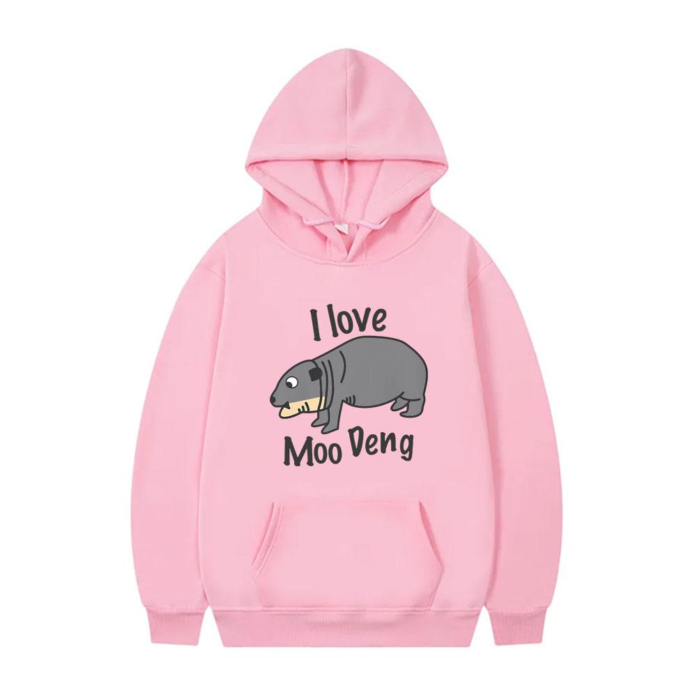 I Love Moo Deng Hoodie Cute Funny Baby Hippo Meme Tracksuit Fashion Brand Men Women Oversized Streetwear Male Vintage Hoodies