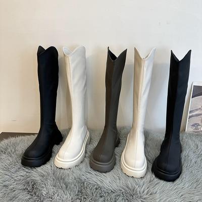 Fashion Retro Style Women Knee High Boots Fashion Back Zippers Shoes Autumn Winter Thick Heel Ladies Knight Long Booties