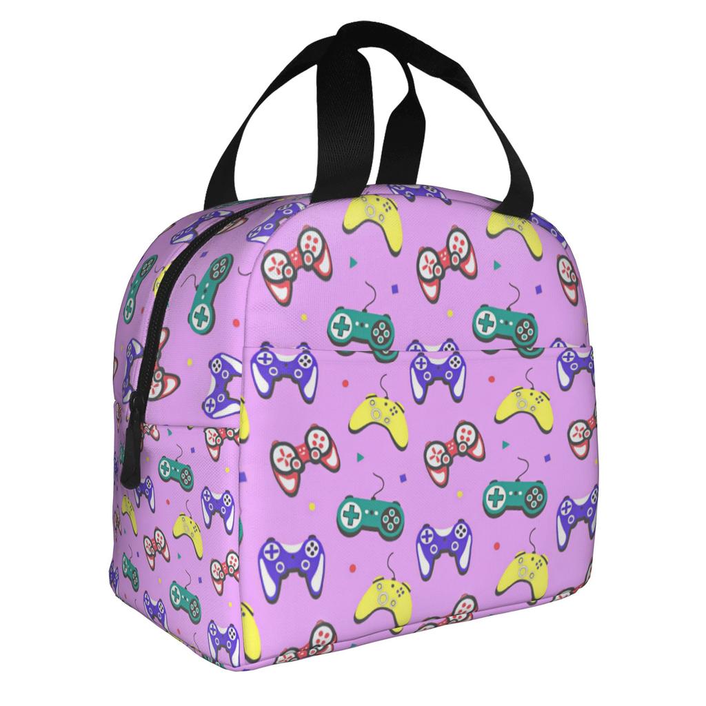 Featuring Neon Game Joystick Controllers Lunch Bag Women Geometric Thermal Cooler Insulated Lunch Boxes for Adult Office