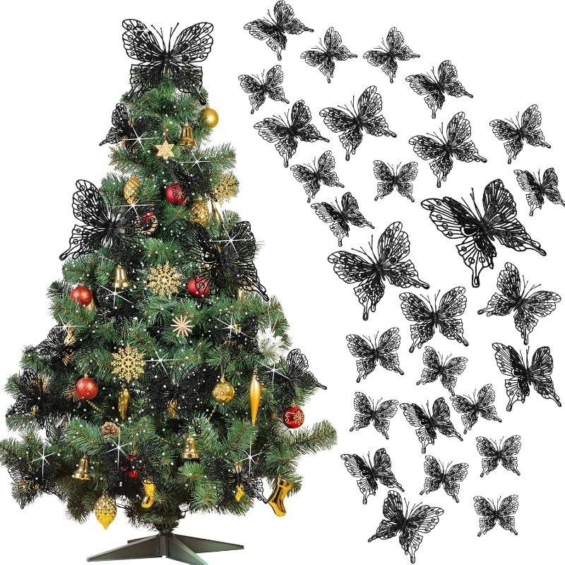 5/10Pcs Glitter Butterflies Christmas Decoration Xmas Tree Sparkling Butterflies Hanging Ornaments Home Decor New Year 2026 Gift