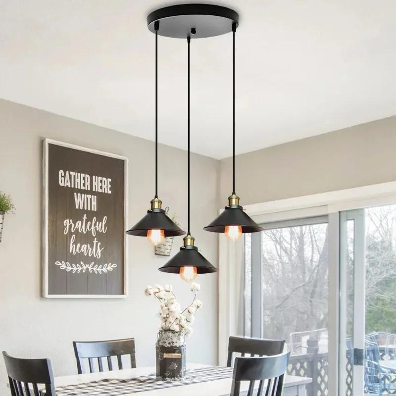 1/2/3 Heads Black Modern Design Pendent Ceiling Light Vintage Hanging Lampshade for Home Living Room Kitchen Decorative Lighting