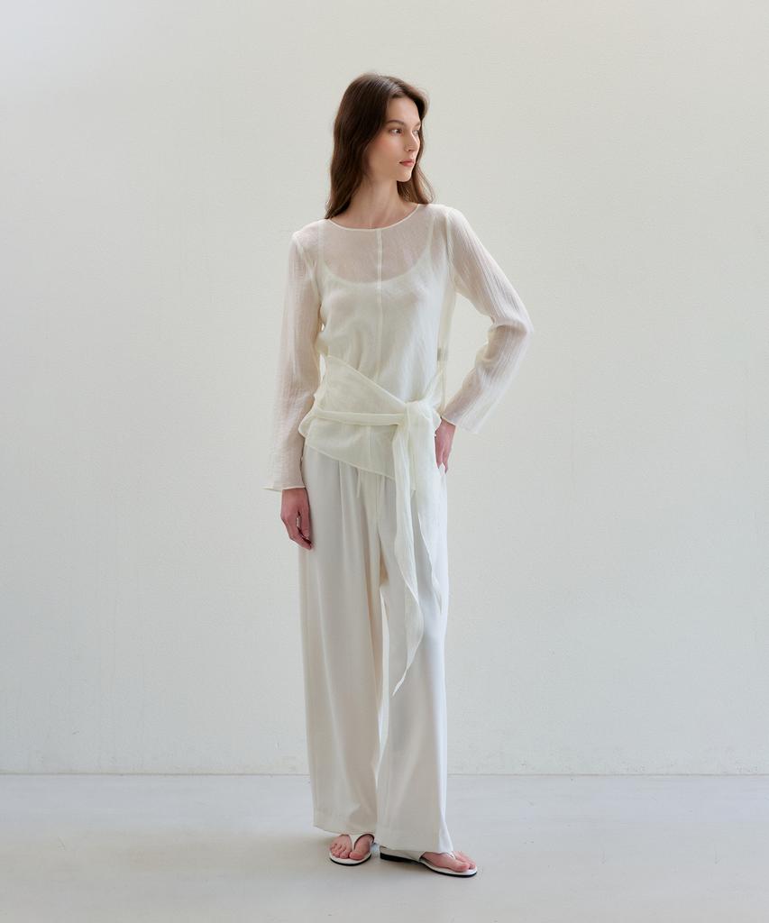 The Ello Flowy Banding Slacks (Ivory)