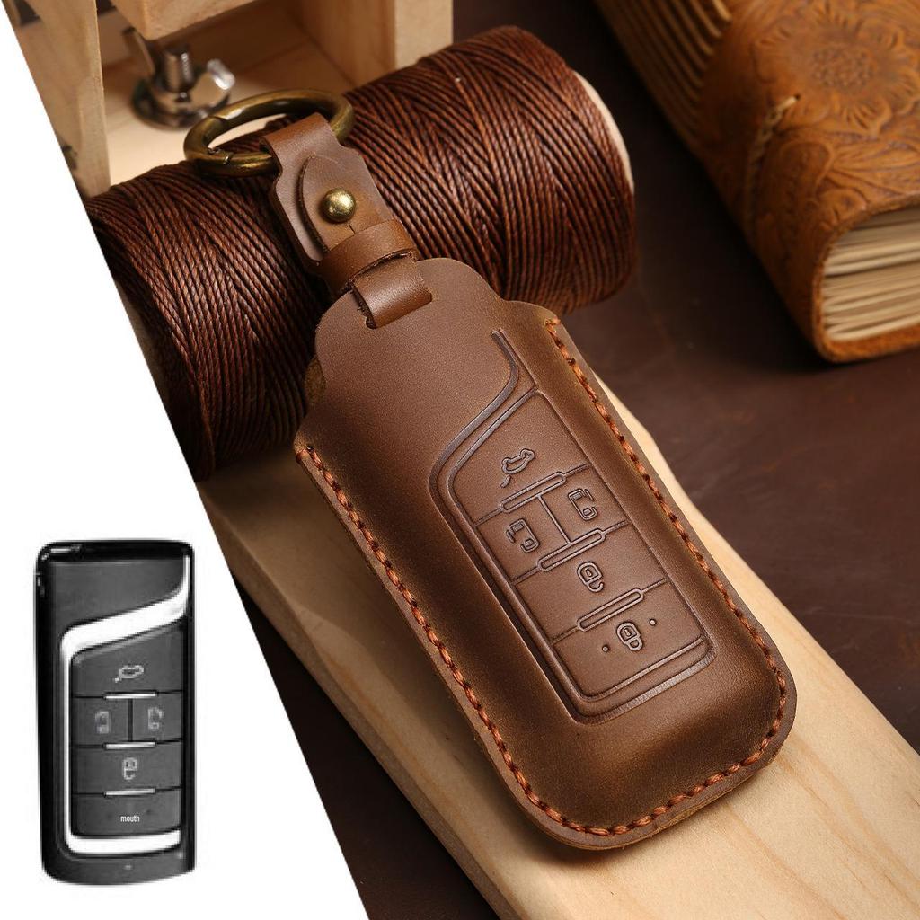 Genuine Leather Car Key Case for GAC Trumpchi GS8/GM8 - Full Coverage Protective Shell