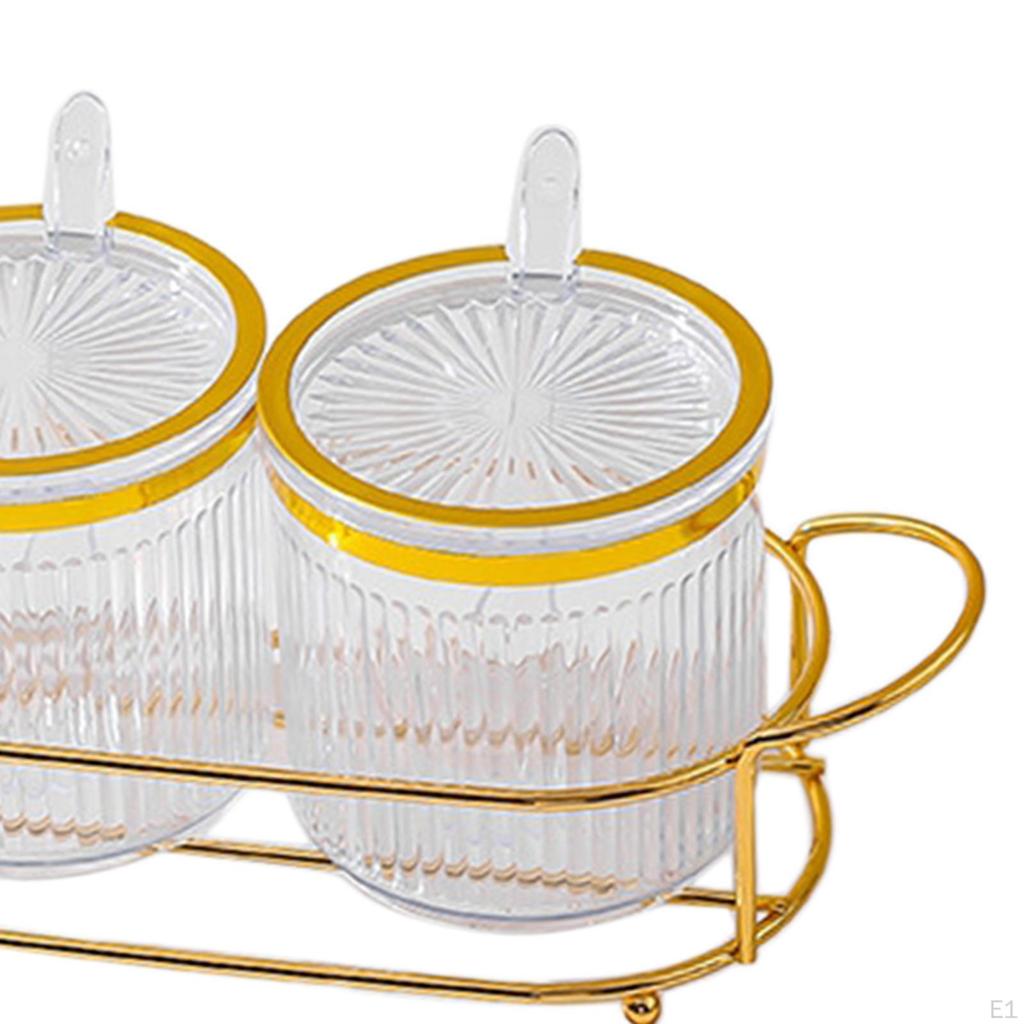 Condiment Jar Container with Holder Integrated Design Multifunction Spice Lids Spoon and for