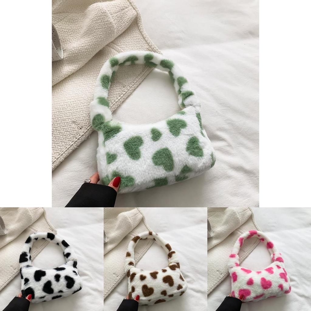 Plush Stylish Womens Handbag 2023 Spring Trendy Heart Shaped Tote Bag Casual