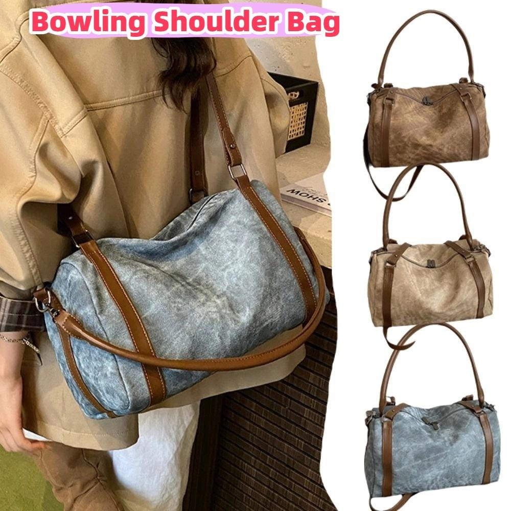 Korean Style Bowling Shoulder Bag Vintage Pillow Handbag Portable Boston Crossbody Bag  Travel