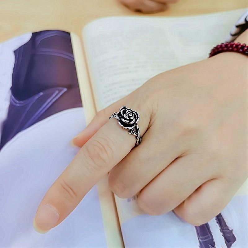 Adjustable Open Ring Women Men Vintage Rose Flower Design Minimalist Plated Finger