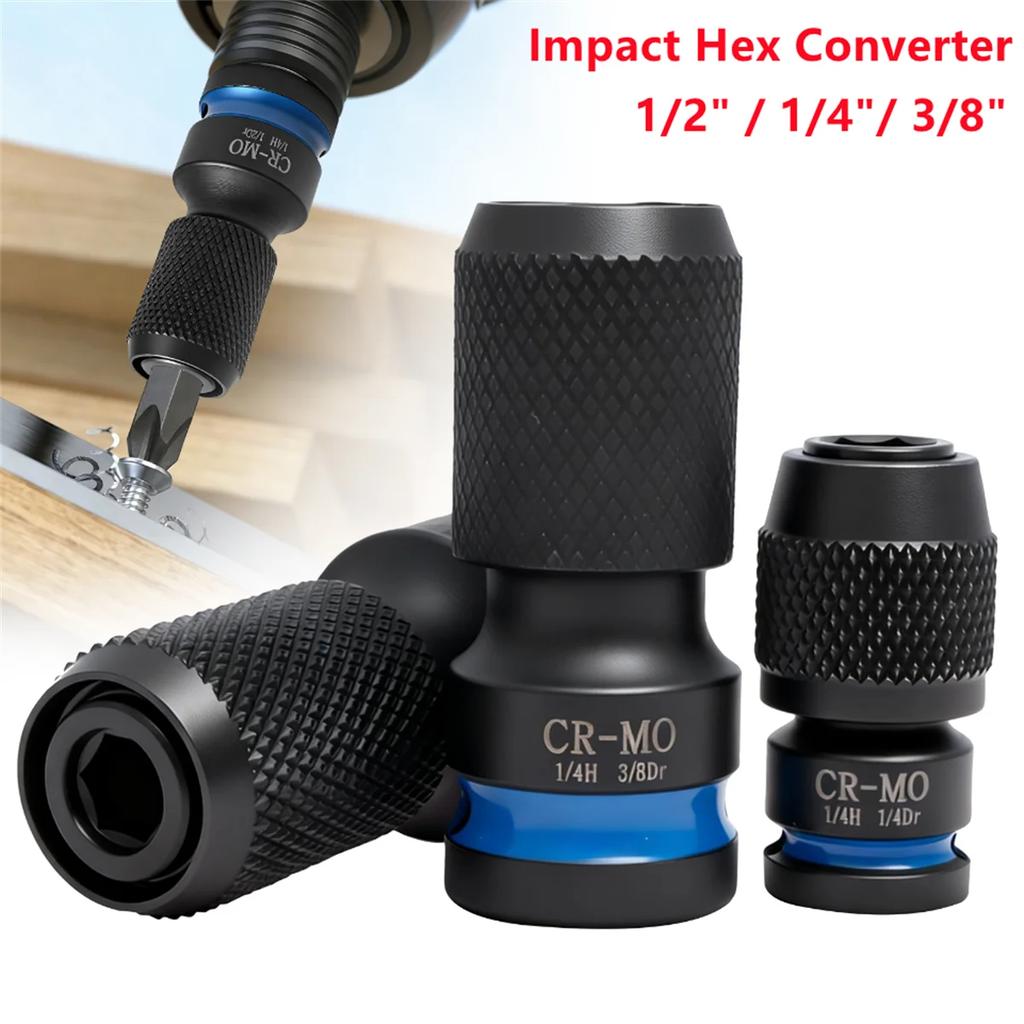 3Pcs Impact Hex Converter for Screwdriver Bit 1/2 3/8 1/4 Inch Square Drive to 1/4-Inch Quick Release Hex Socket Wrench Adapter