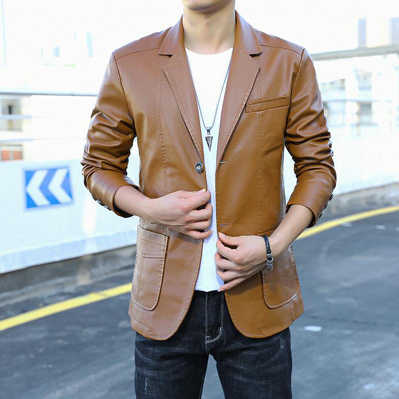Herren Ledermantel Herbst und Winter Motorrad Pu Lederjacke