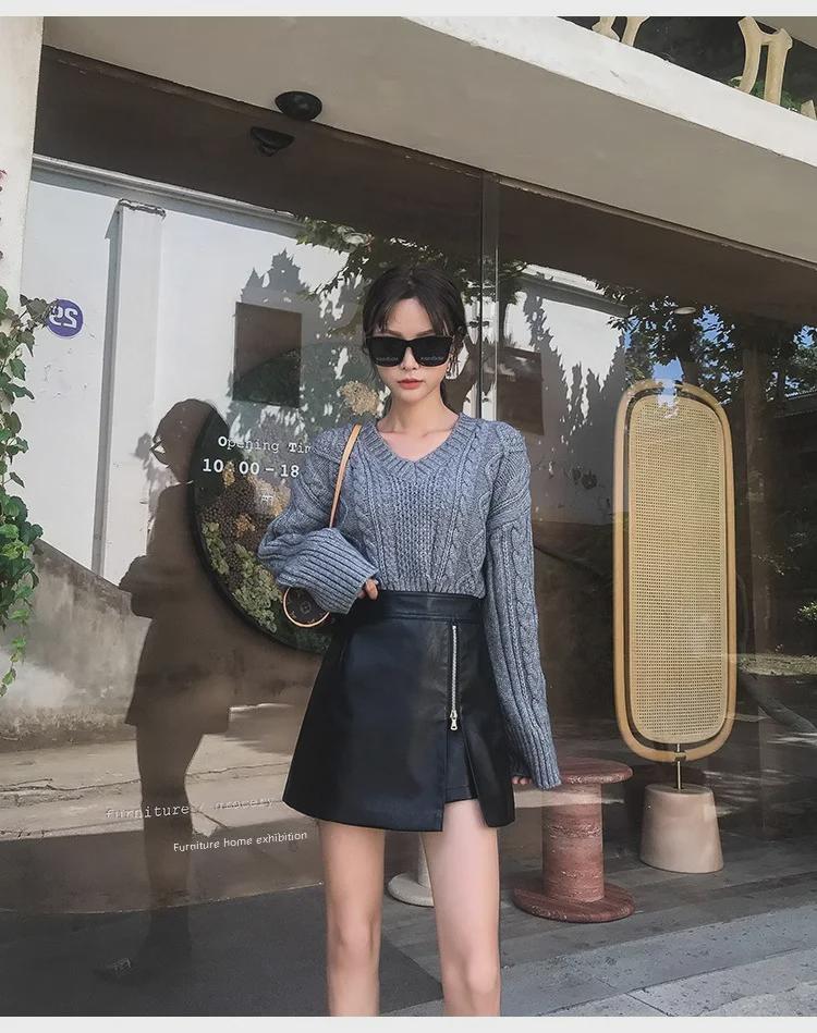 Fustă Slimming din Piele PU cu Talie Înaltă Toamnă/Iarnă 2023 - Șold Irregular, Fashion A-line Coreeană