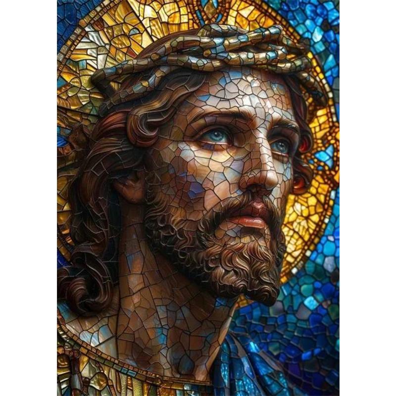 Jesus Christ Stained Glass Canvas Prints  Religious Abstract Pop Art Mosaic Wall Decor for Home Spiritual Portrait Poster for Li