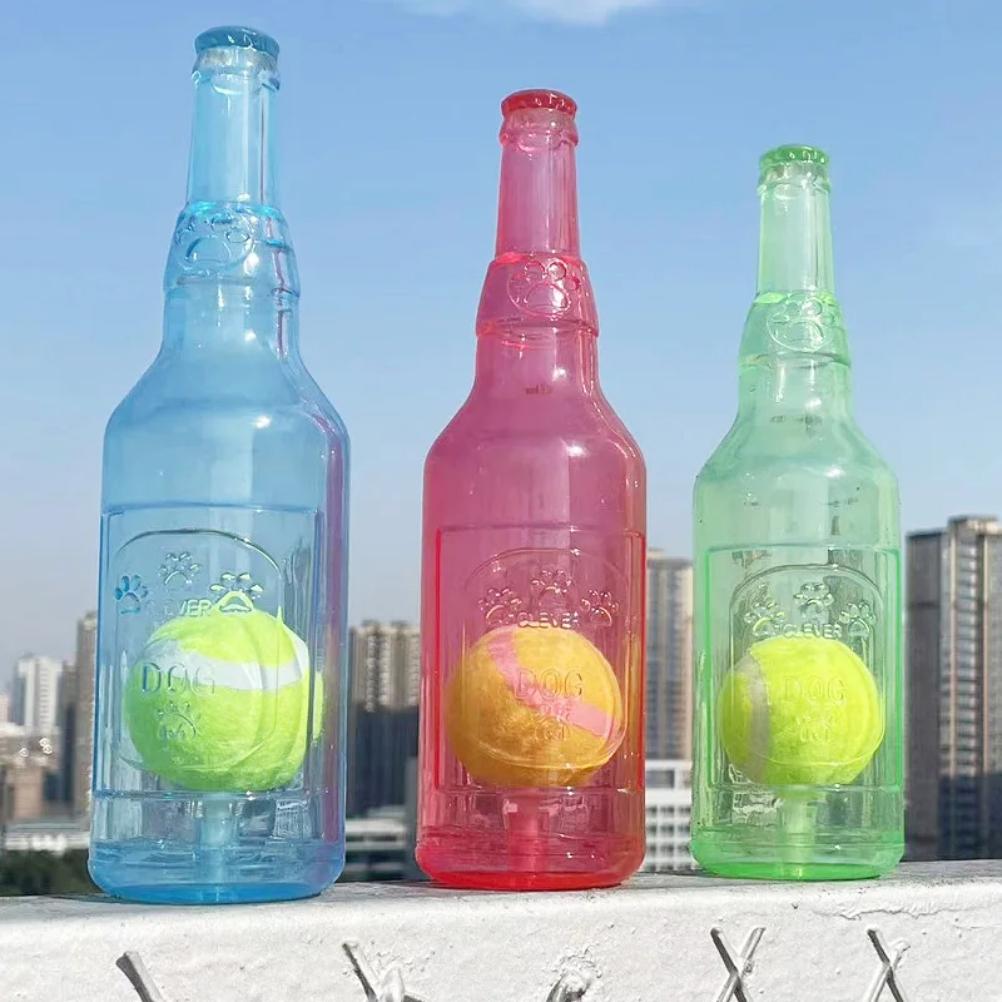 Pet Chew Toy TPR Bite-resistance Beer Bottle with Tennis Ball Toy Puppy Teeth Grinding Dog Chewing Squeaky Interactive Toys