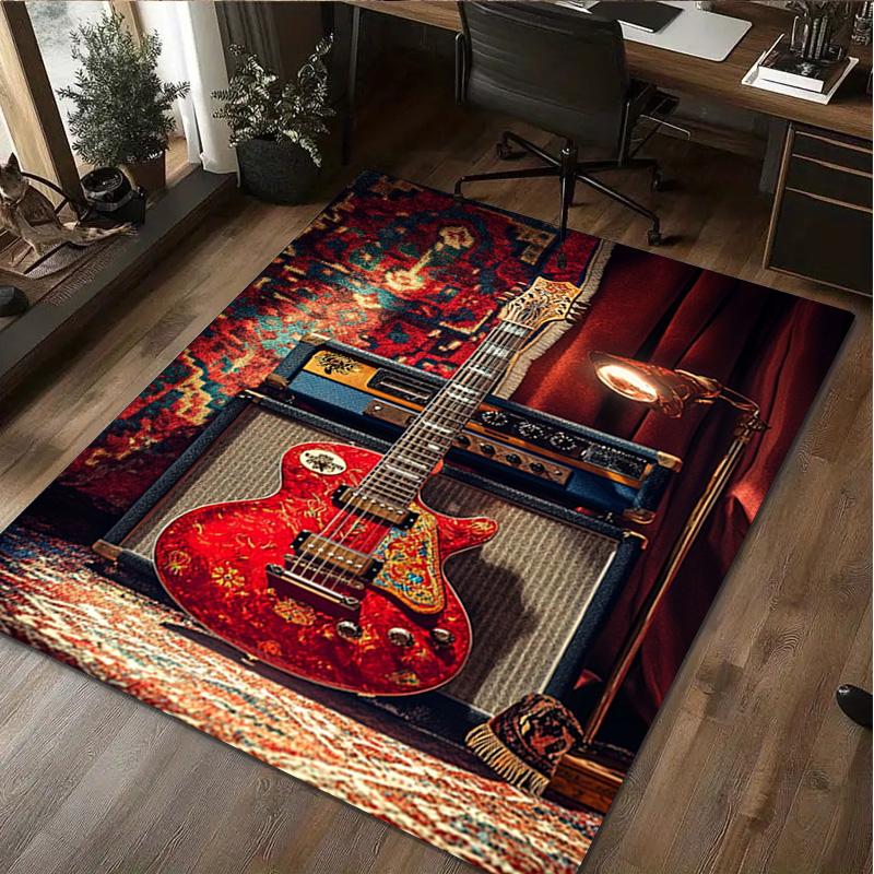 1Pc Guitar Print Rug - home decoration Carpet For Living Room Bedroom Flooring Computer Chair Area Rug