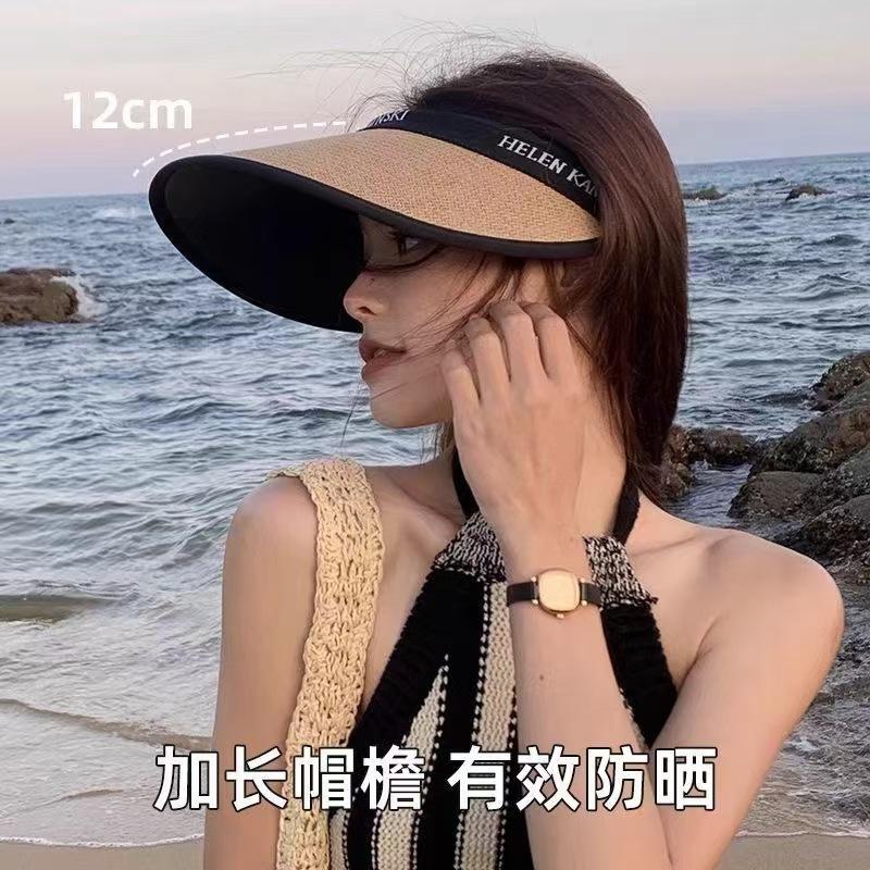 Summer women's vinyl UV UV-protective wide-brimmed straw sun hat, trendy and versatile sun protection hat