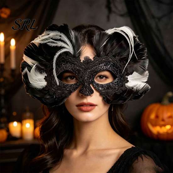 Elegant Mysterious Dance Party Mask Feather Masquerade Masque, Halloween Half Face Vintage Venetian Carnival Festival Decor Eye Masque for Costume,