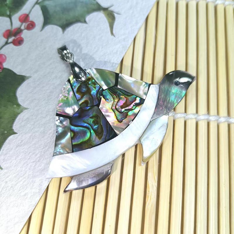 Handmade Shell Turtle Pendant Necklace With Polished Abalone And Conch Shell For Casual Wear