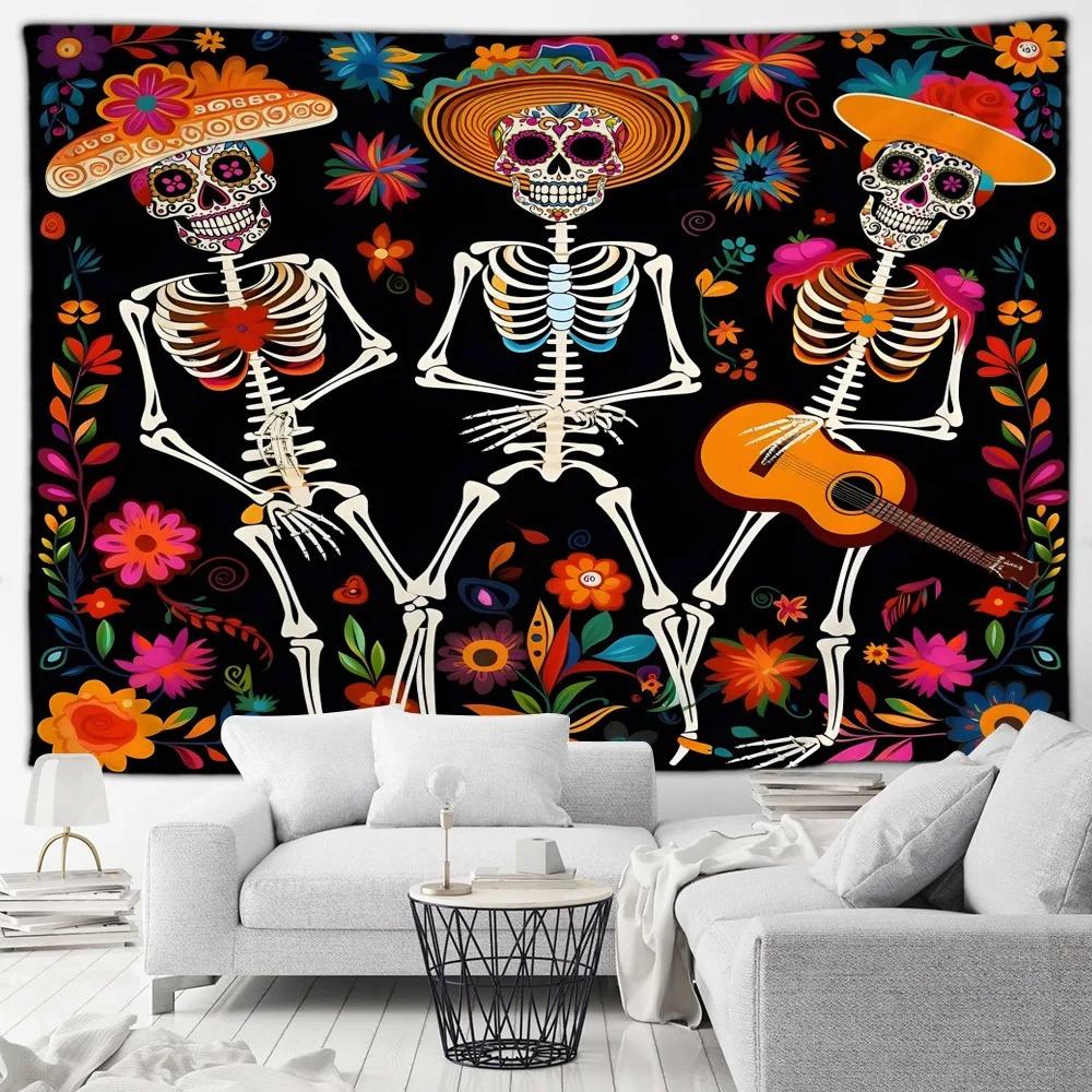 Red Rose Skull Tapestry Skull Blood Print Halloween Decorative Tapestry Home Living Room Room Decorative Wall Hanging