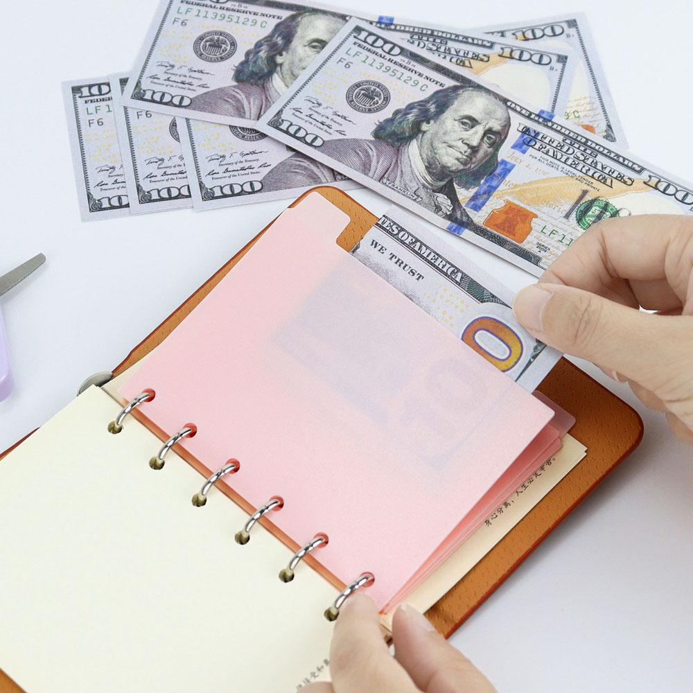 A7 5Pcs Binder Pockets Binder Zipper Folders for 6 Ring Notebook Divider Page Waterproof PVC Leaf Document Filing Bag