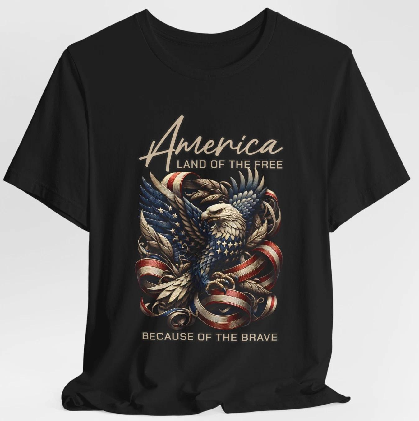 America Land of the Free Because of the Brave T-shirt Veteran Military Patriotic L