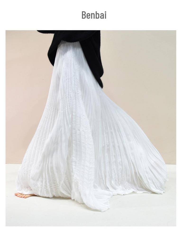 2025 Eleganter Chiffon-Midikleid mit 6 Meter breitem Saum für Damen, A-Linie, für Frühling/Sommer