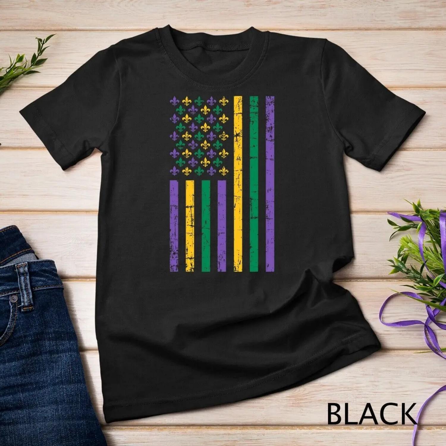 Mardi Gras US flag T Shirt S