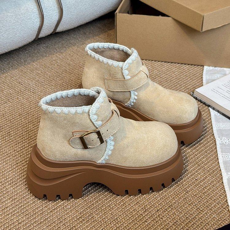 Thick-soled heightening muffin Boken Martin boots women's 2025 autumn and winter new retro Maillard small versatile short boots