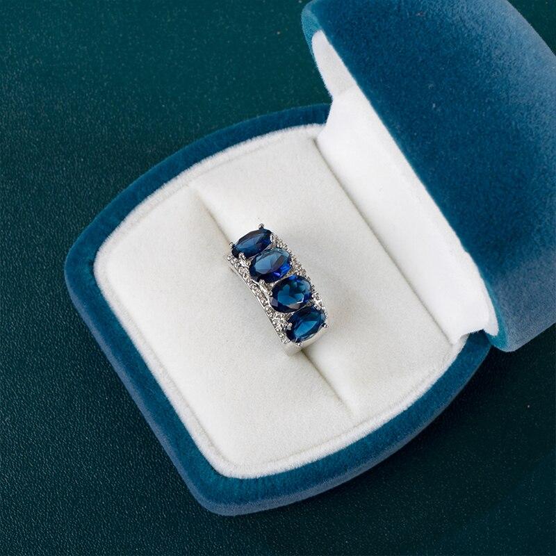 BELLA BOX Moda Sözleşmeli Stil kadın Yüzükler Parlak Mavi Zirkon Parti Kadın Estetik Takı Için Narin Aksesuarları