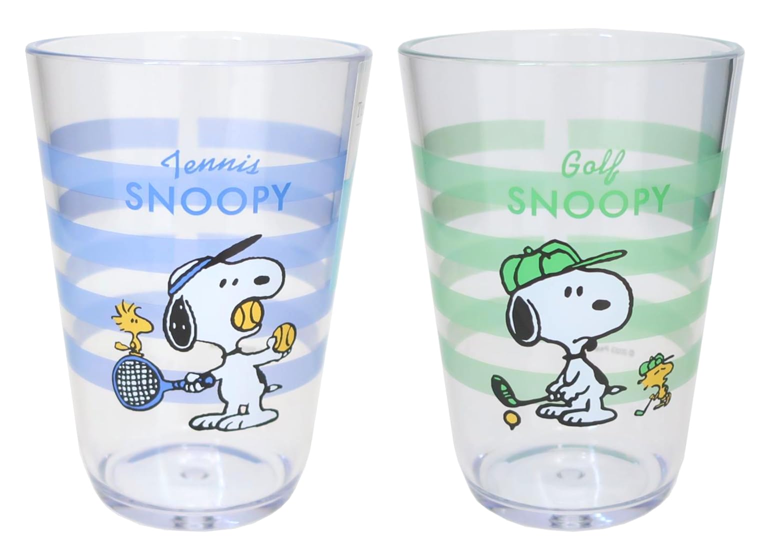 

Snoopy Clear Tumbler Set of 2 Kamio Japan (Tennis Blue/Golf Green)