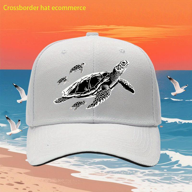 Sea Turtle Family Print Baseball Cap Adjustable Polyester Summer Casual Outdoor Sports Dad Hat